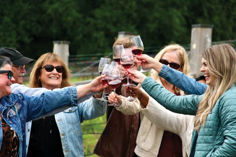 Group celebrating with glasses of wine