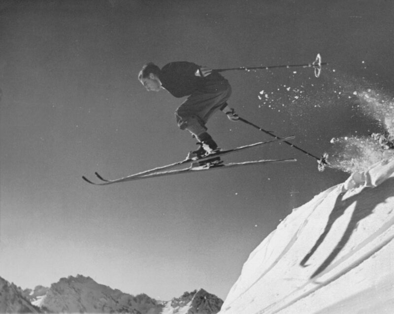 Vintage Ski jumping image of Bruce Kehr in the 1970s at Stevens Pass
