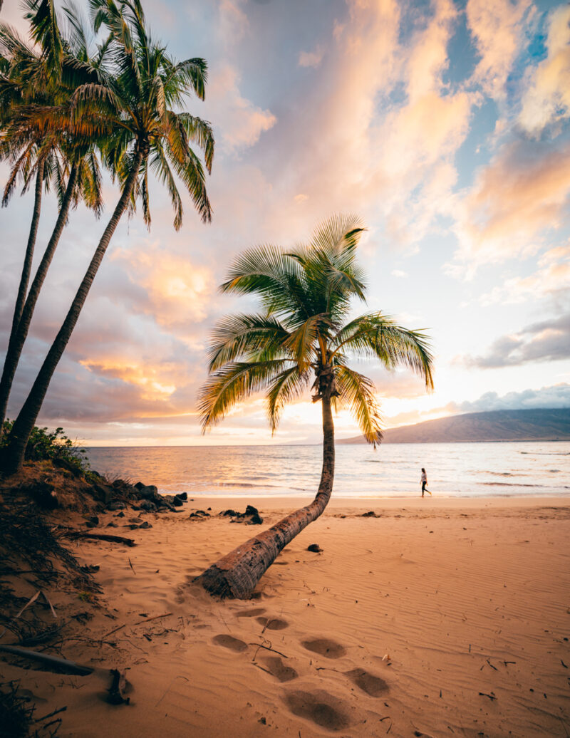 Walking beachside at sunset in Maui