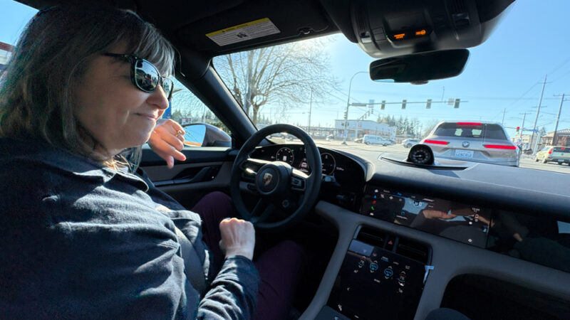 In the drivers seat of a Porsche