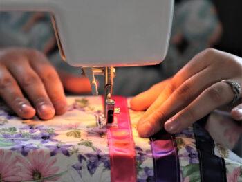 Nina sews every stitch of her spectacular ribbons skirts