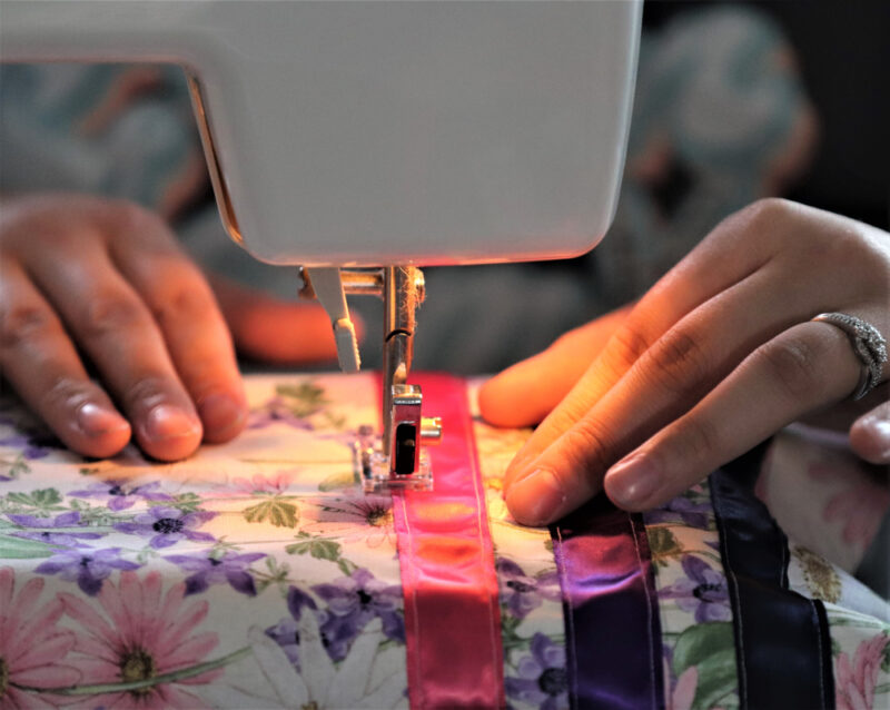 Nina sews every stitch of her spectacular ribbons skirts