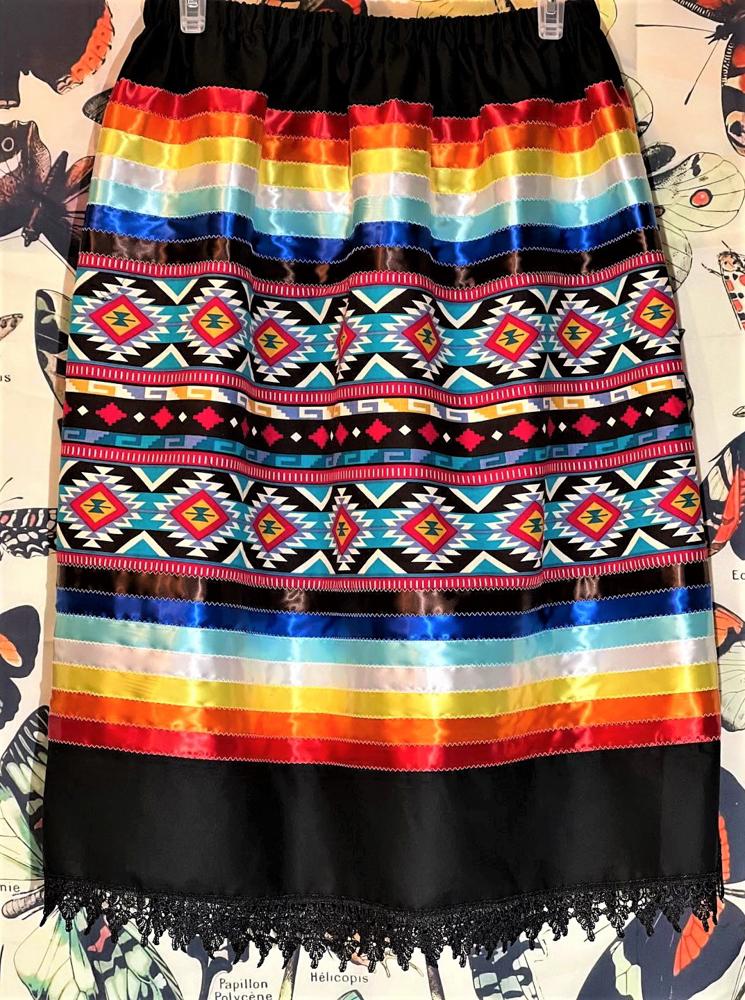 Vibrant skirt representing fire with yellow to orange to red transition