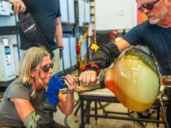 Julie Conway blowing glass at Schack