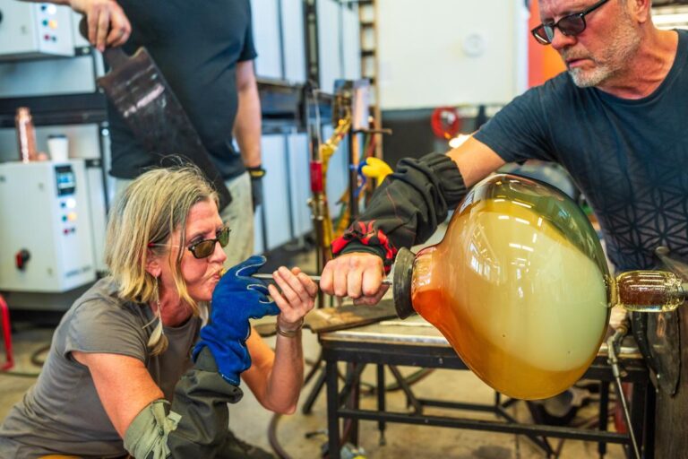 Julie Conway blowing glass at Schack