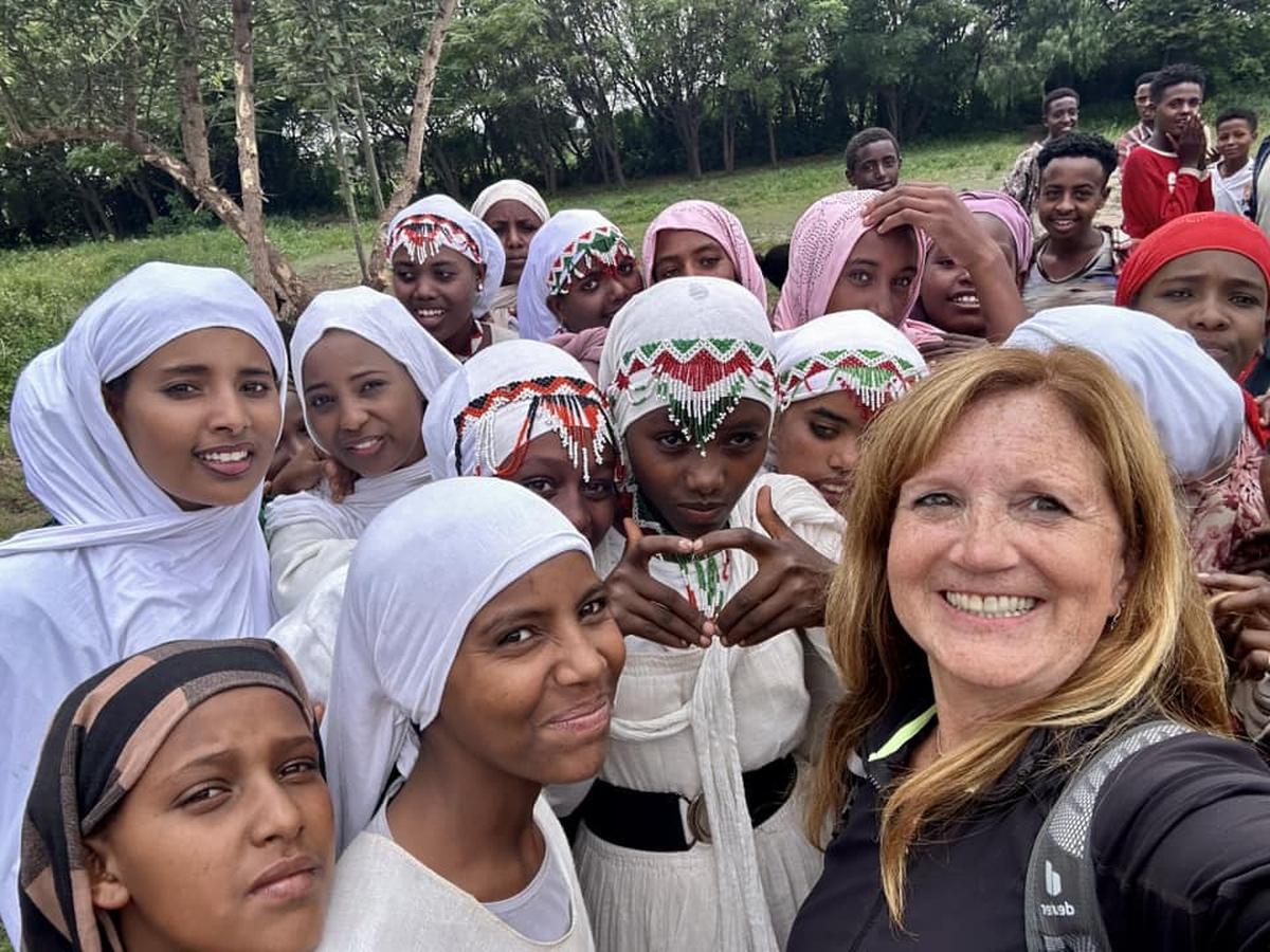 School girls pose for a photo in Ethiopia
