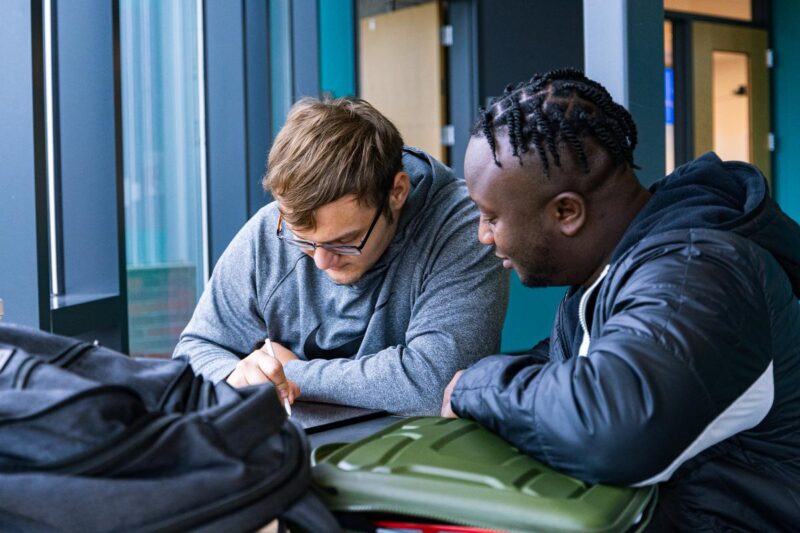 Two students studying at WSU Everett campus