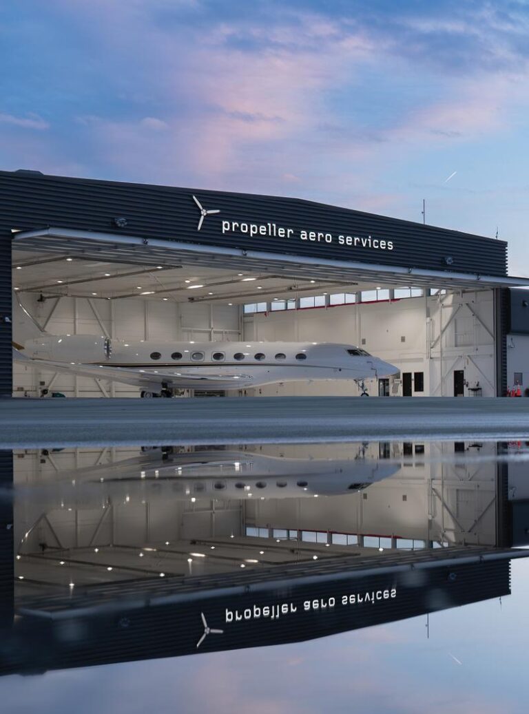 paine field hangar reflection private jet